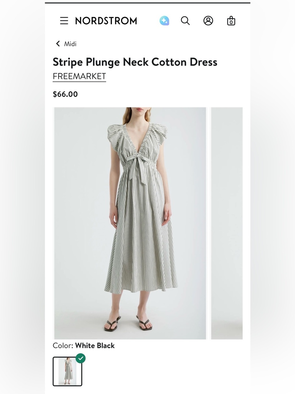 NWT! FREEMARKET Stripe Plunge Neck Cotton Midi Dress Size Small